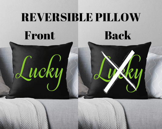 Reversible Green Lucky Couples Black Throw Pillow