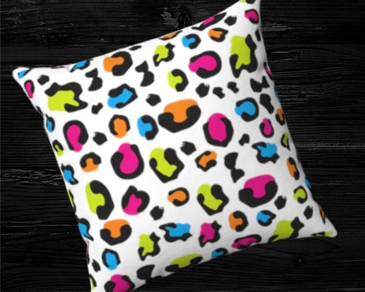 Colorful Leopard Print White Throw Pillow