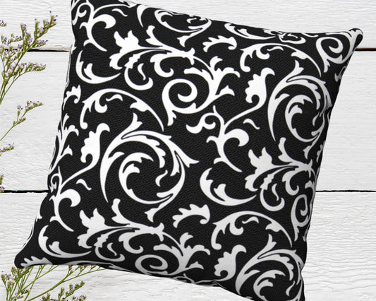 Gothic Pattern White and Black Throw Pillow