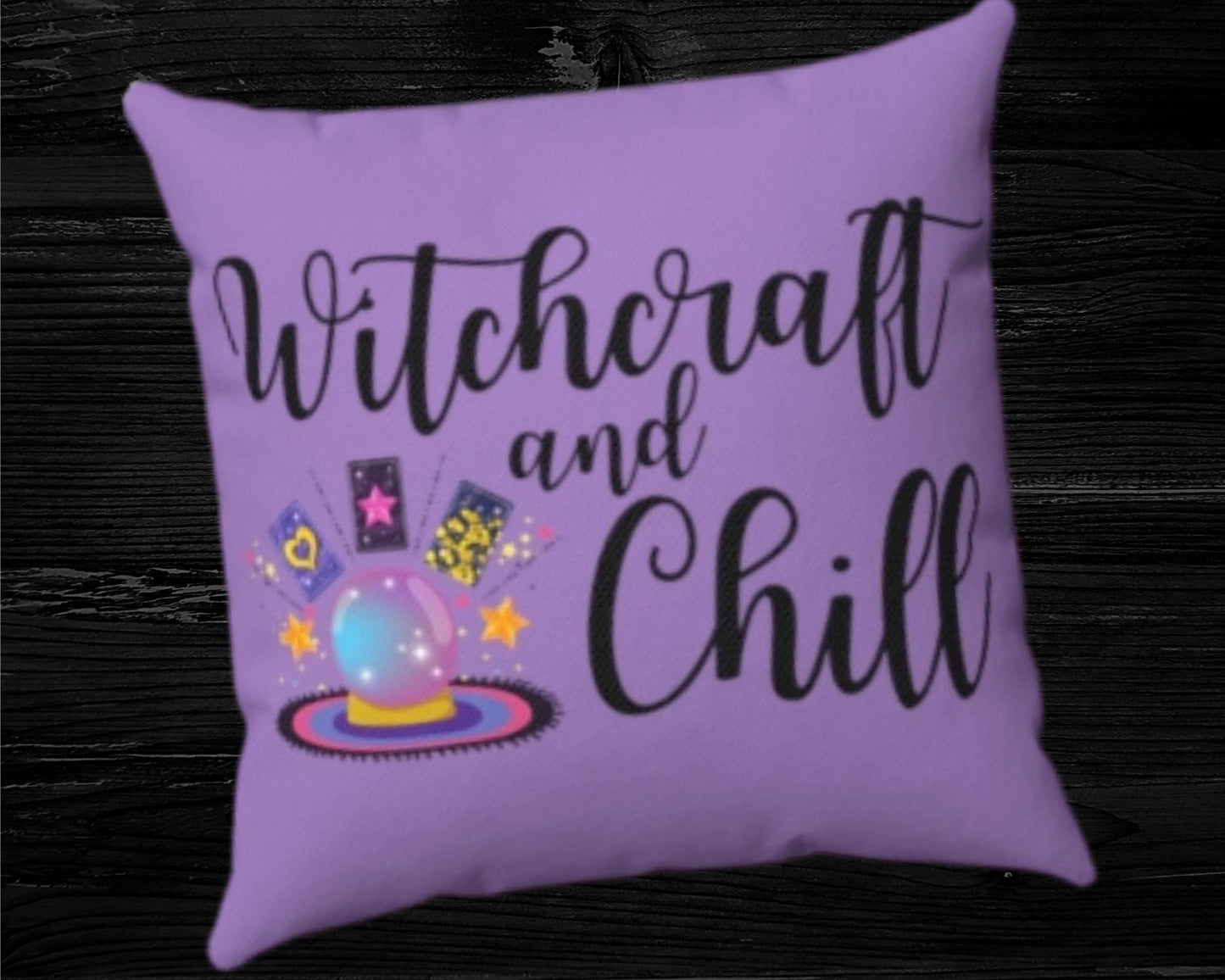 Black Lettering Witchcraft and Chill Lavender Throw Pillow