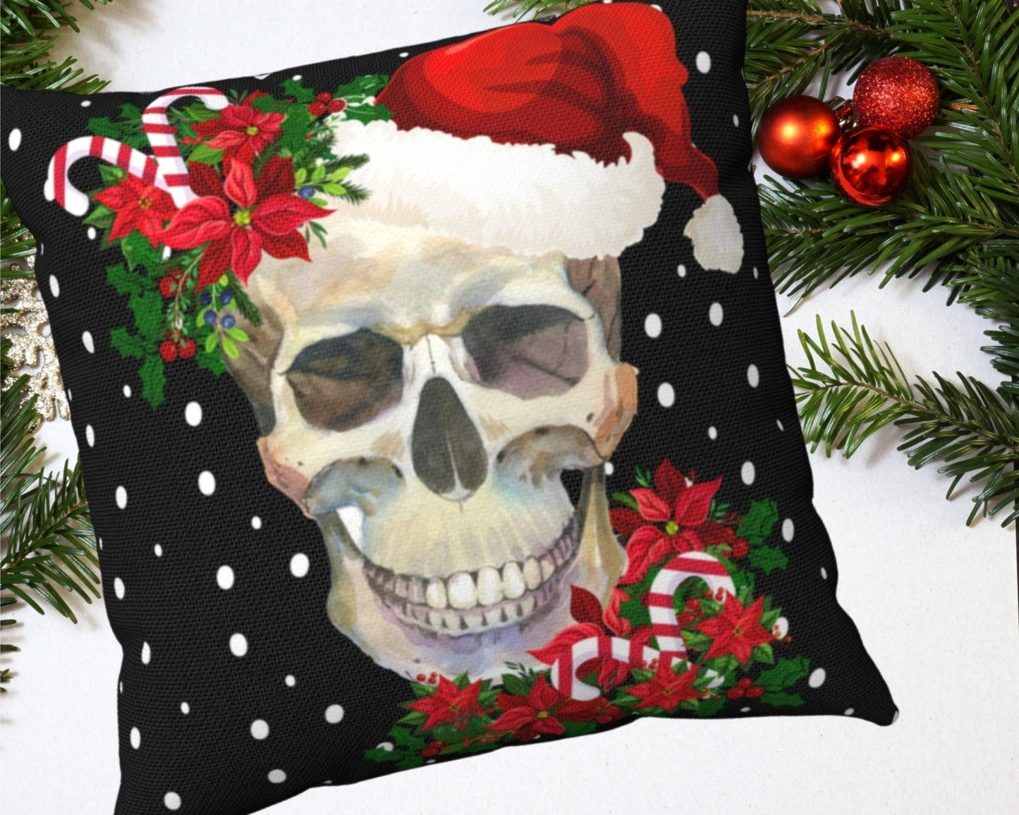 Creepy Christmas Skull Throw Pillow