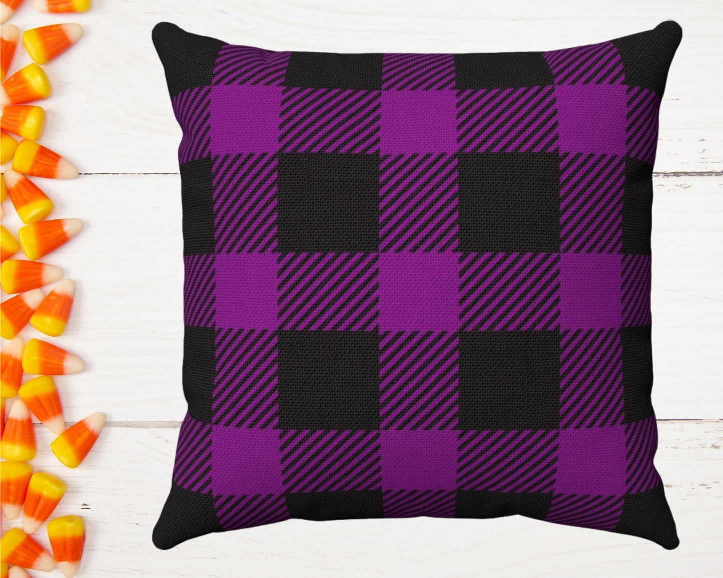 Halloween Purple and Black Plaid Throw Pillow