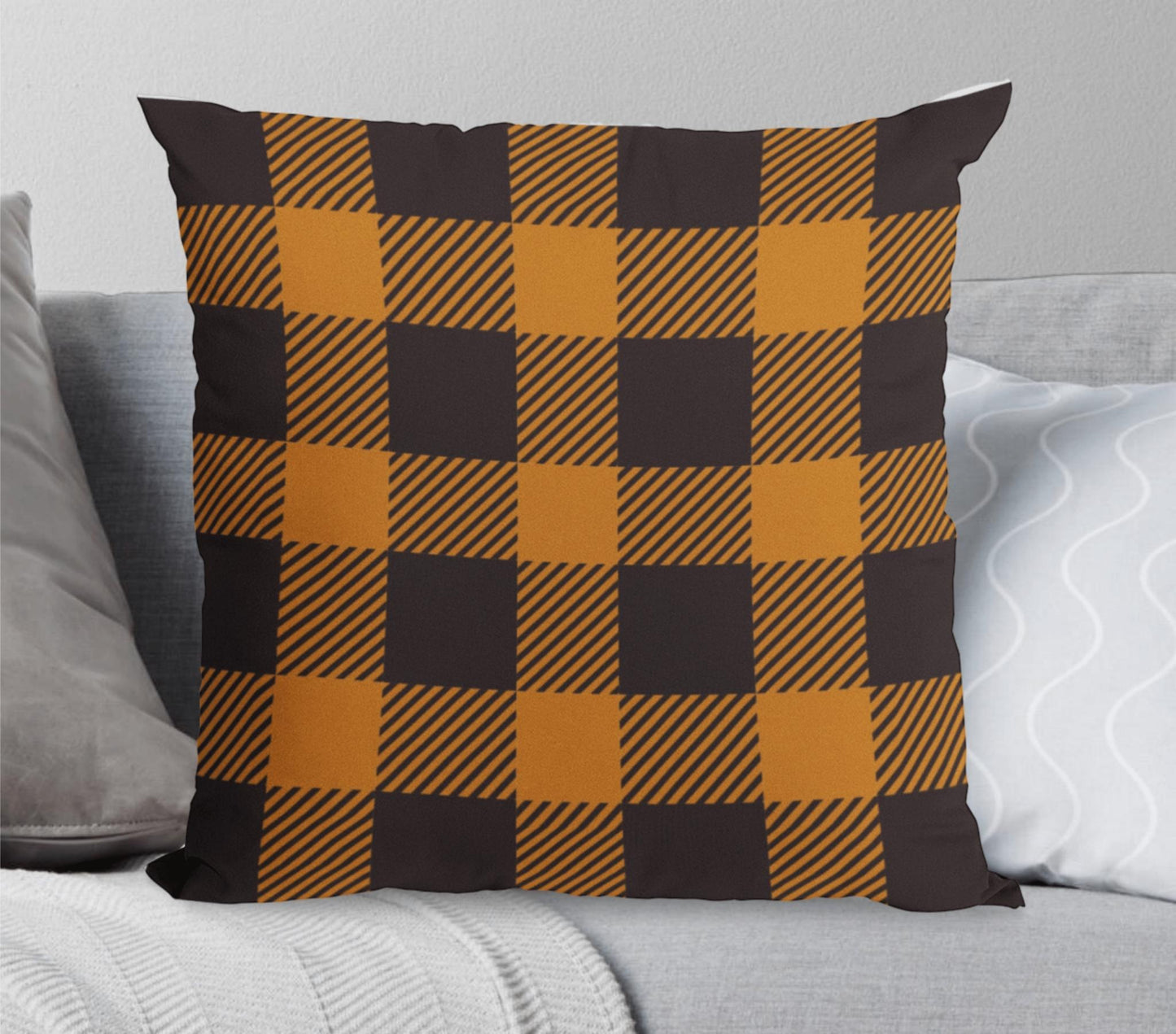 Orange Plaid Halloween Pillow