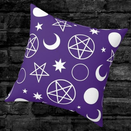 Purple Pentacle Pentagram Pattern Throw Pillow