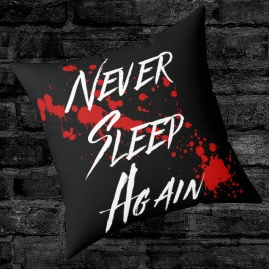 Never Sleep Again  Red and Black Striped Throw Pillow