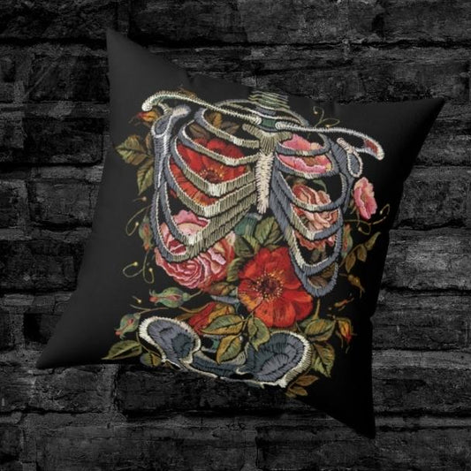 Floral Vintage Skeleton Throw Pillow