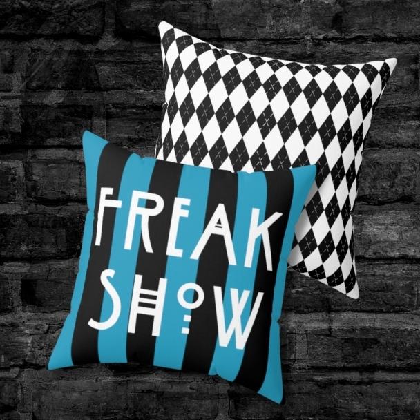 Freak Show Black and Blue Striped Throw Pillow