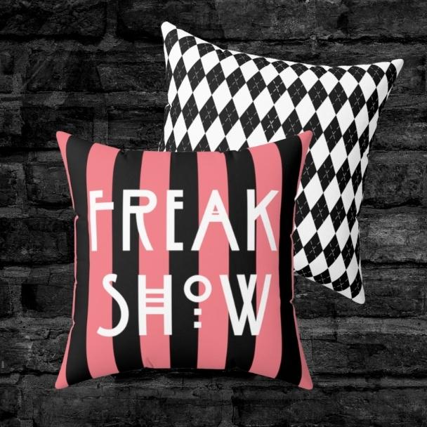 Freak Show Black and Pink Striped Throw Pillow