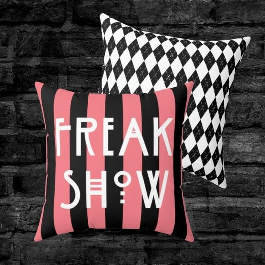 Freak Show Black and Pink Striped Throw Pillow