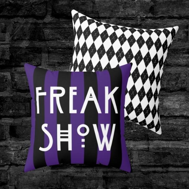 Freak Show Black and Purple Striped Throw Pillow