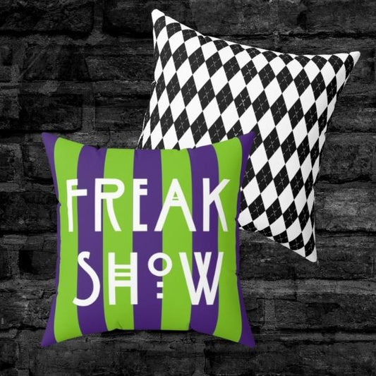 Freak Show Purple and Green Striped Throw Pillow