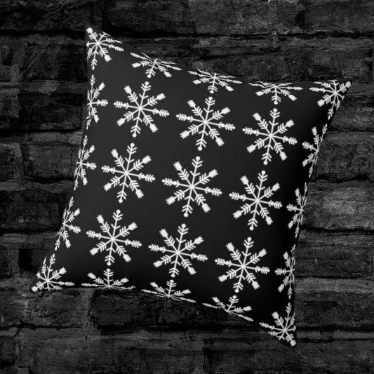 Gothic Christmas Black and White Snowflake Throw Pillow