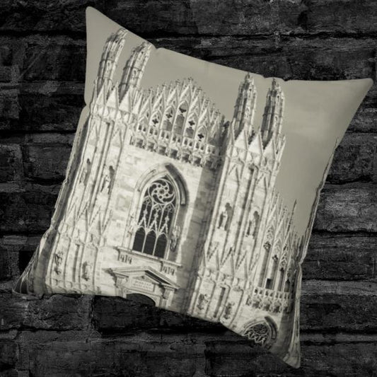 Grayscale Gothic Cathedral Throw Pillow