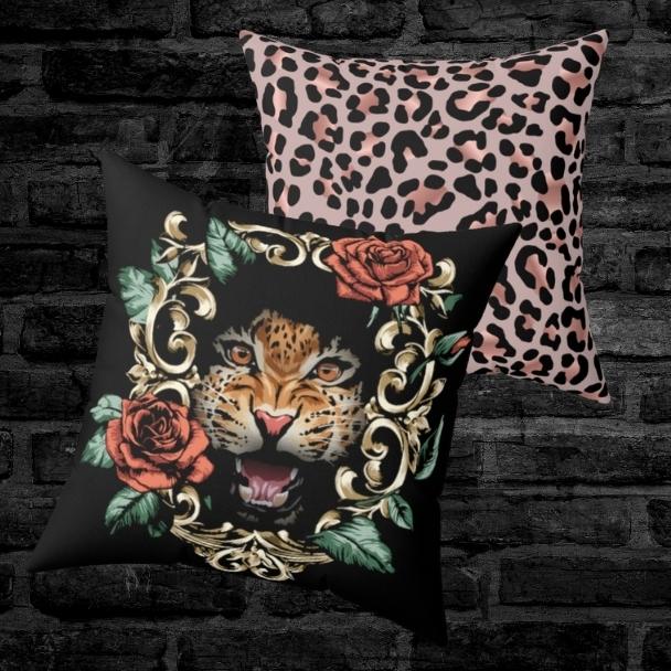 Leopard Print Black Throw Pillow