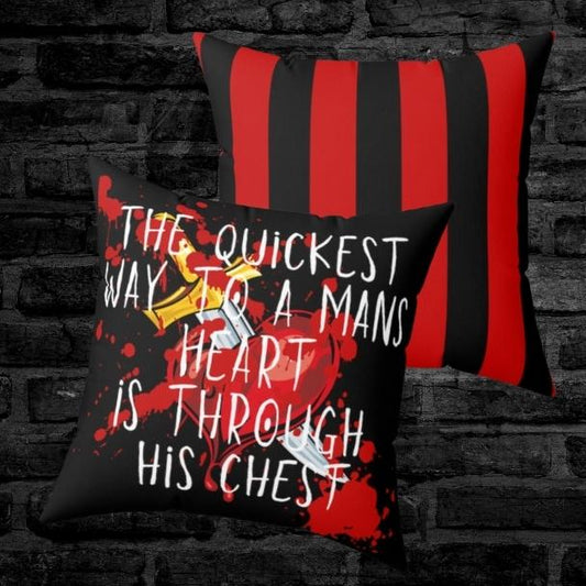 Through a Mans Heart Red and Black Striped Throw Pillow