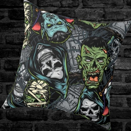 Zombie and Skeleton Print Horror Throw Pillow