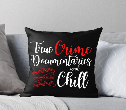 True Crime Documentaries and Chill Crime Scene Tape Black Throw Pillow