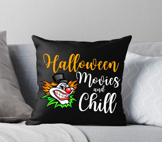 Halloween Movies and Chill Scary Clown Black Throw Pillow