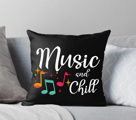 Music and Chill Black Throw Pillow