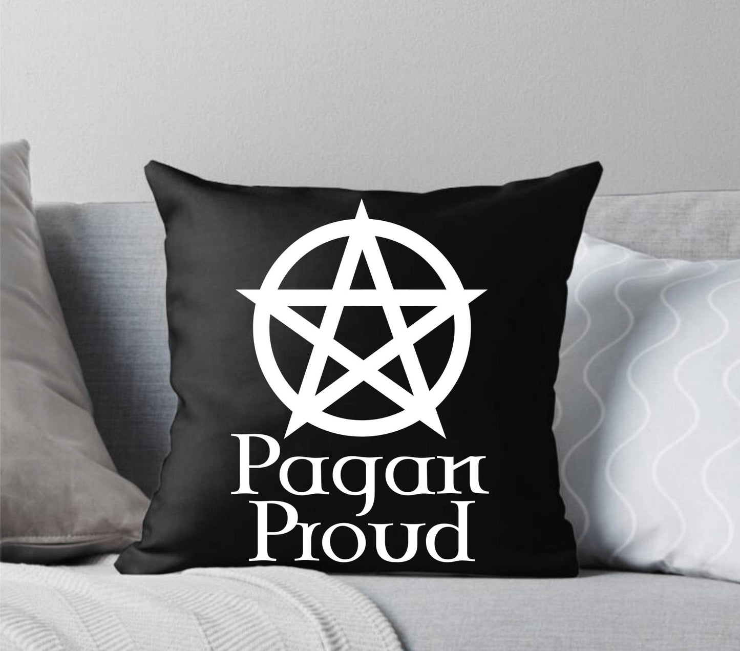 Pagan Proud Pentacle Black Throw Pillow