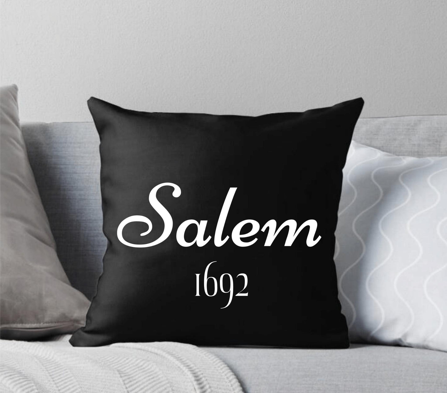 Salem 1692 Black Throw Pillow