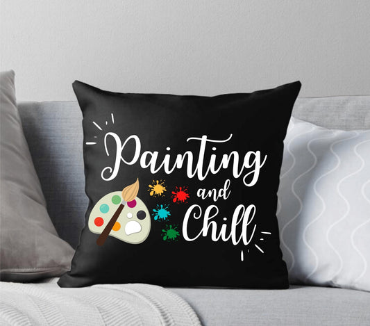 Painting and Chill Black Throw Pillow