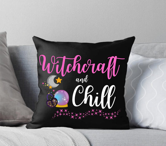 Witchcraft and Chill Pink Throw Pillow