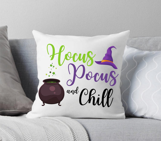 Hocus Pocus and Chill Halloween Movie White Throw Pillow