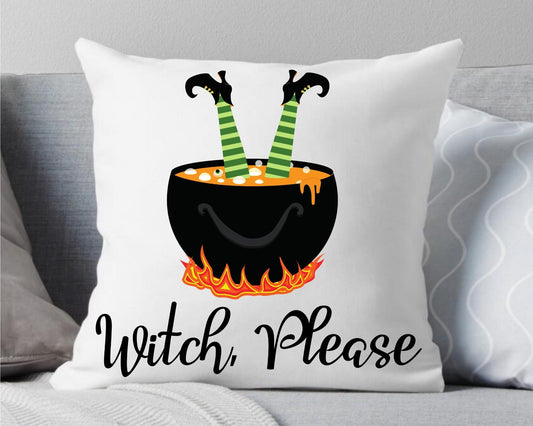 Witch Please Cauldron Feet White Throw Pillow