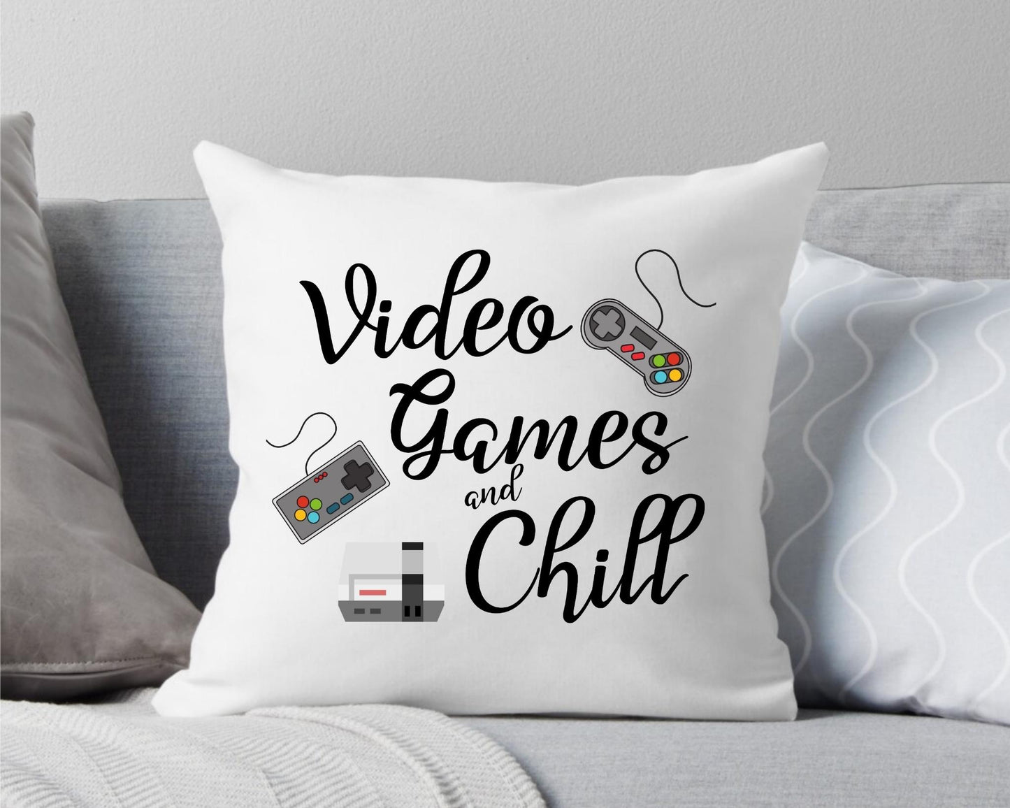 Video Games and Chill Gamer White Throw Pillow