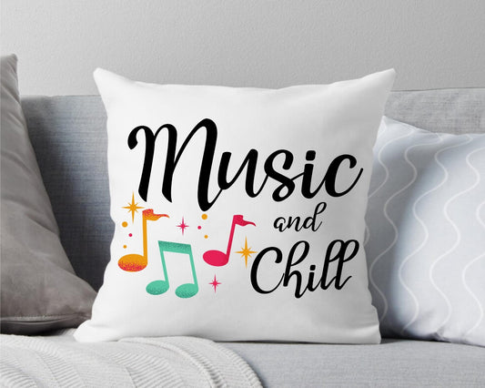 Music and Chill White Throw Pillow