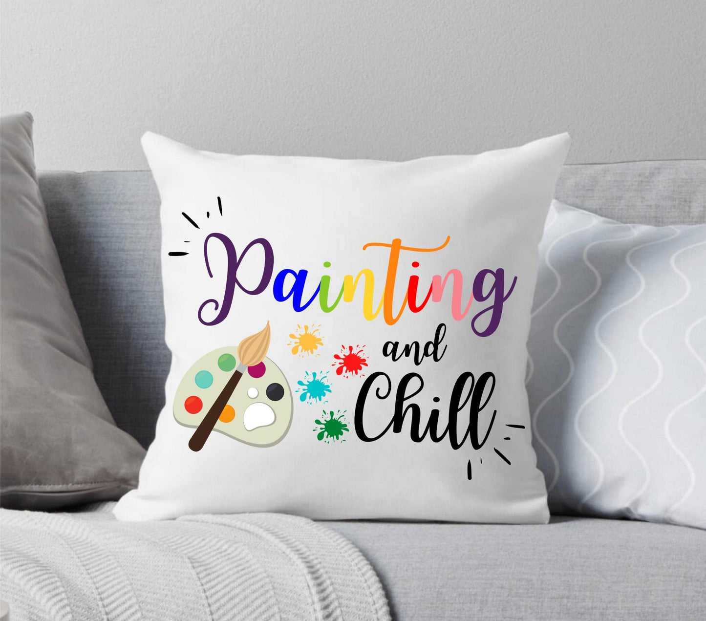 Painting and Chill Rainbow and White Throw Pillow