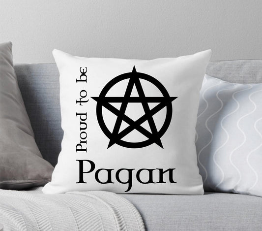 Proud to be Pagan Black Pentacle White Throw Pillow