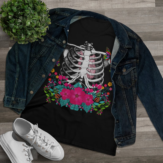 Gothic Floral Skeleton Rib Cage Ladies T-Shirt