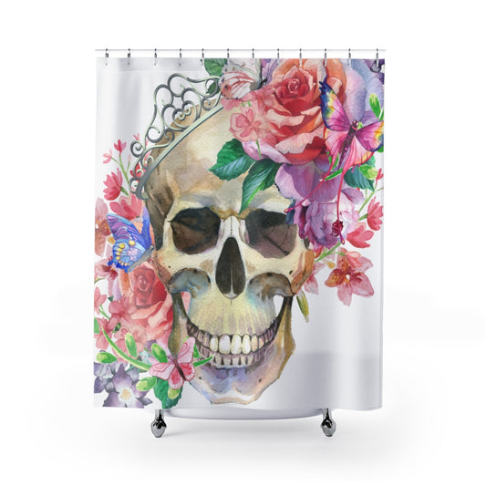 Pink Floral Skull Pastel Goth Bathroom Shower Curtain