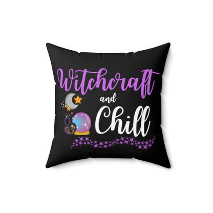 Purple Witchcraft and Chill Black Throw Pillow