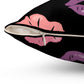 Pink and Purple Lip Pattern Valentines Black Throw Pillow