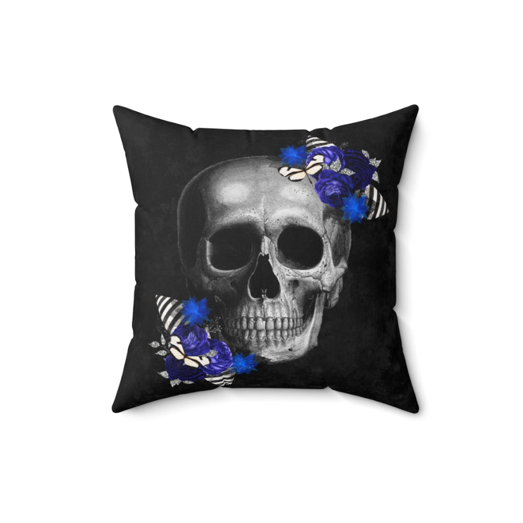 Blue Roses and Skull Throw  Pillow