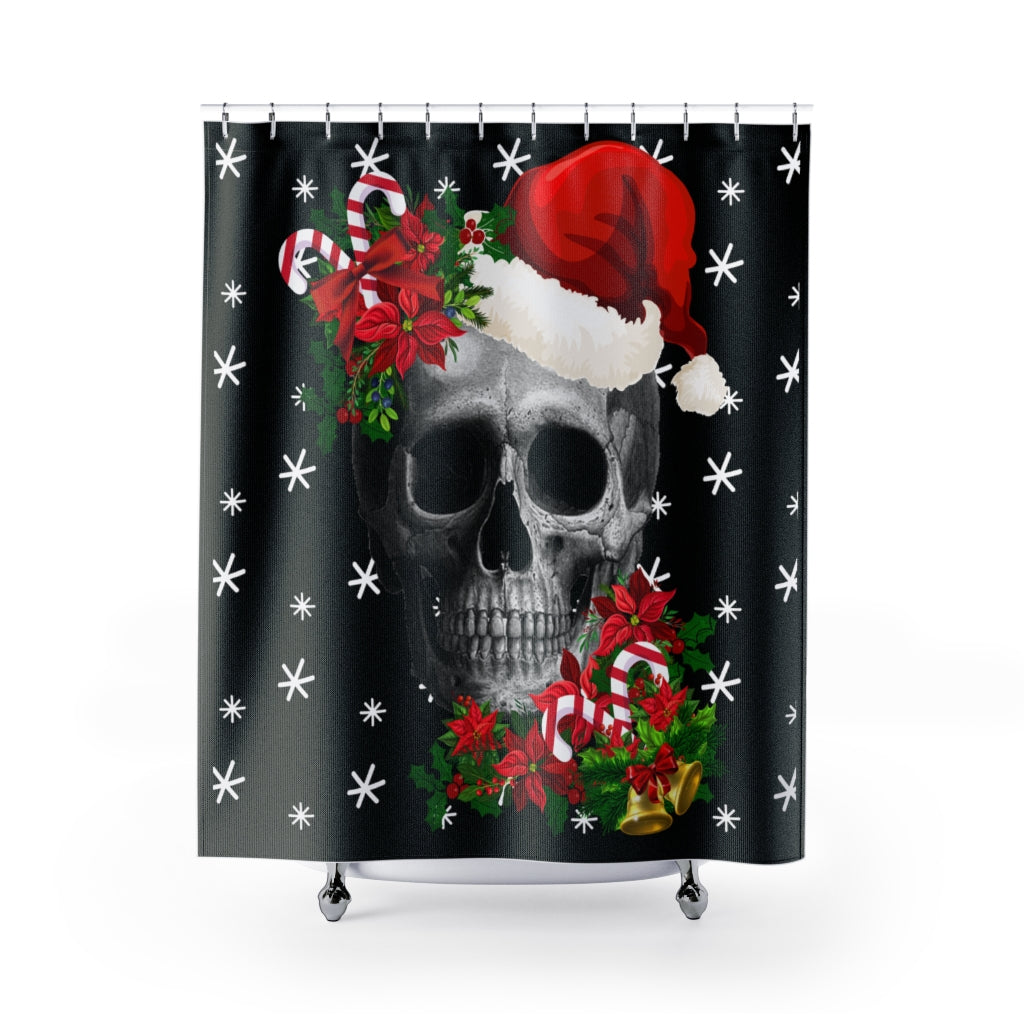 Creepy Christmas Santa Skull Bathroom Shower Curtain