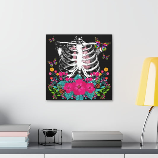 Colorful Victorian Goth Floral Skeleton Wall Canvas