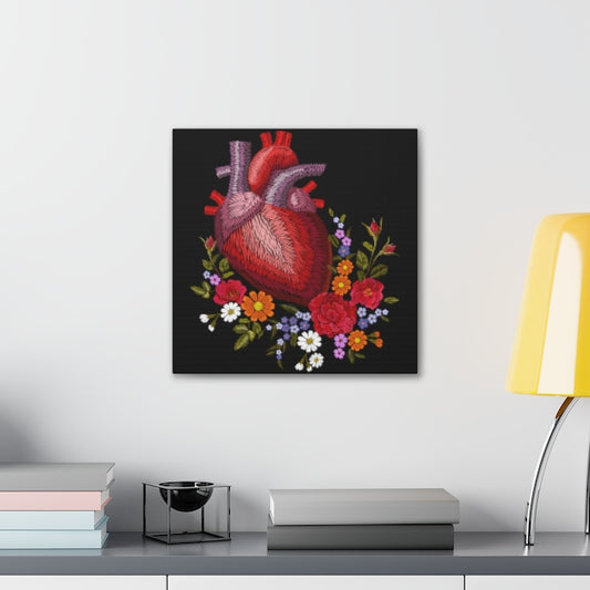 Human Heart and Flowers Square Hanging Wall Canvas