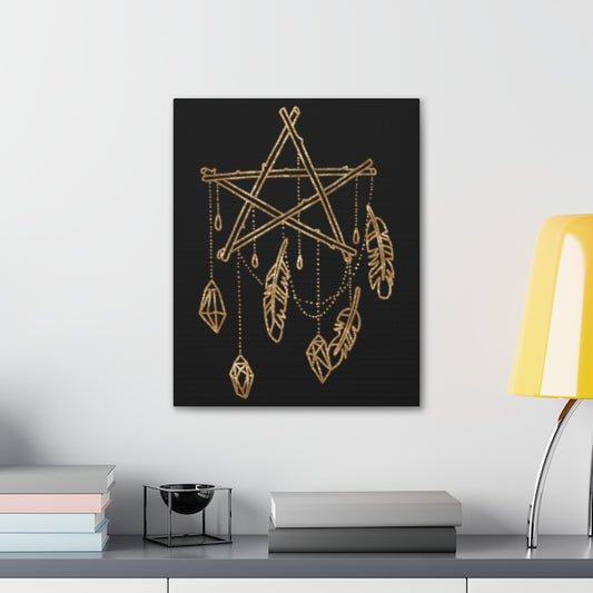 Gold Pentagram Dreamcatcher Witchy Hanging Canvas