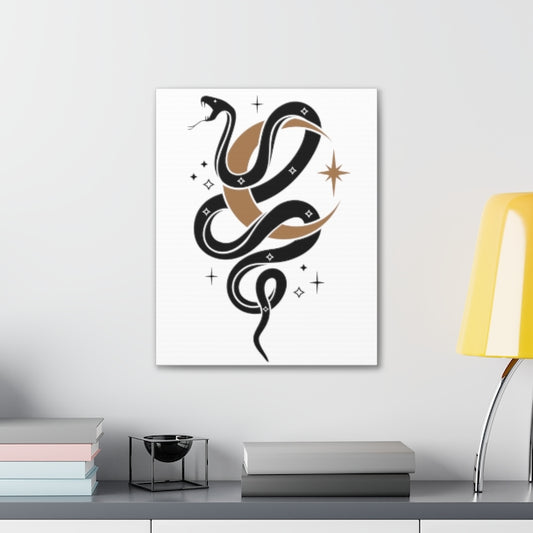 Celestial Snake and Moon Boho Canvas Wall Decor