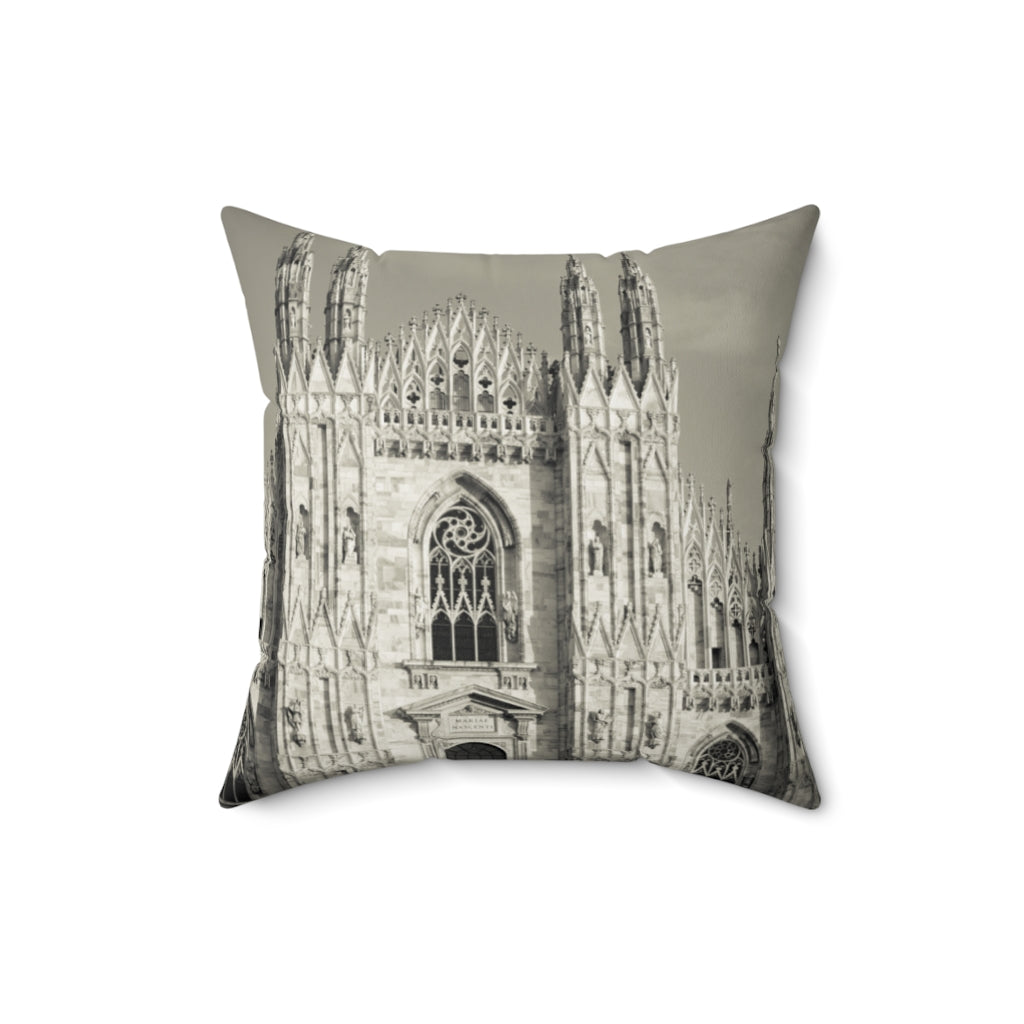 Grayscale Gothic Cathedral Throw Pillow