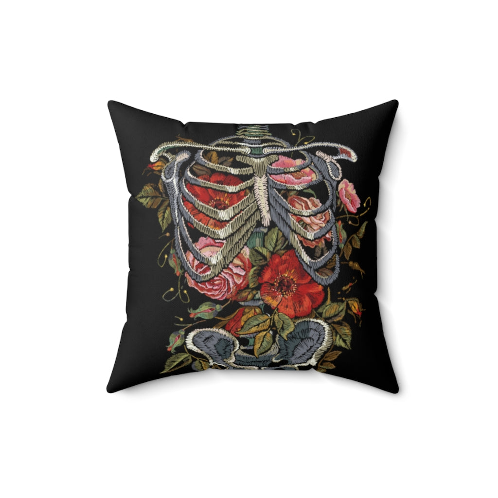 Floral Vintage Skeleton Throw Pillow